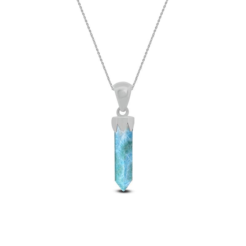 925 Sterling Silver Cut Larimar Pencil Pendant With Chain 18" Bezel Set Jewelry Pack of 6