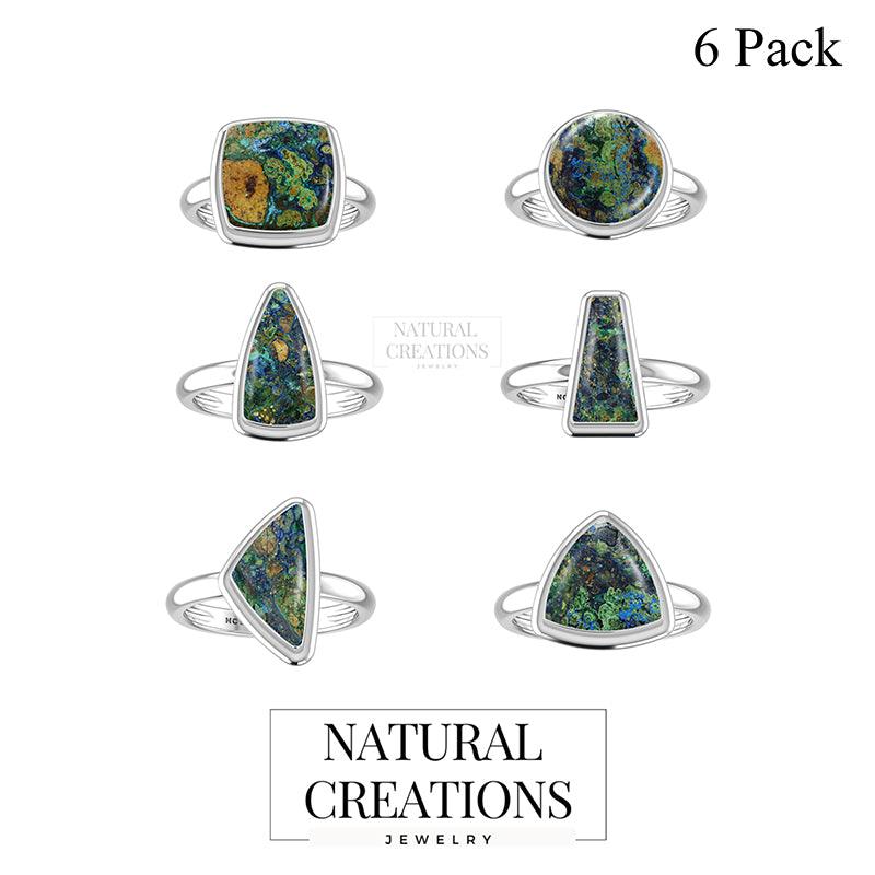 Natural Azurite Malachite Ring 925 Sterling Silver Ring Handmade Jewelry Set of 6 - (Box 4)