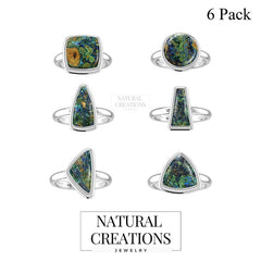 925 Sterling Silver Natural Azurite Malachite Ring Handmade Jewelry Pack of 6 - (Box 4)