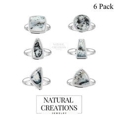 Natural Dendritic Opal Rings for Women in Sterling Silver (Pack of 6, Bezel-Set)