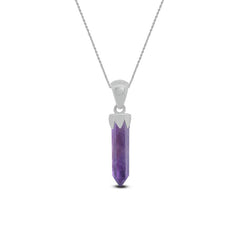 925 Sterling Silver Cut Amethyst Pencil Pendant With Chain 18" Bezel Set Jewelry Pack of 6