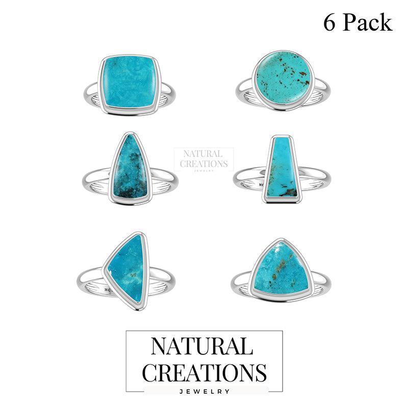 Natural Turquoise Ring 925 Sterling Silver Bezel Set Handmade Jewelry Pack of 6 - (Box 4)