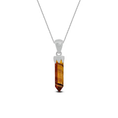 925 Sterling Silver Cut Tiger Eye Pencil Pendant With Chain 18" Bezel Set Jewelry Pack of 6