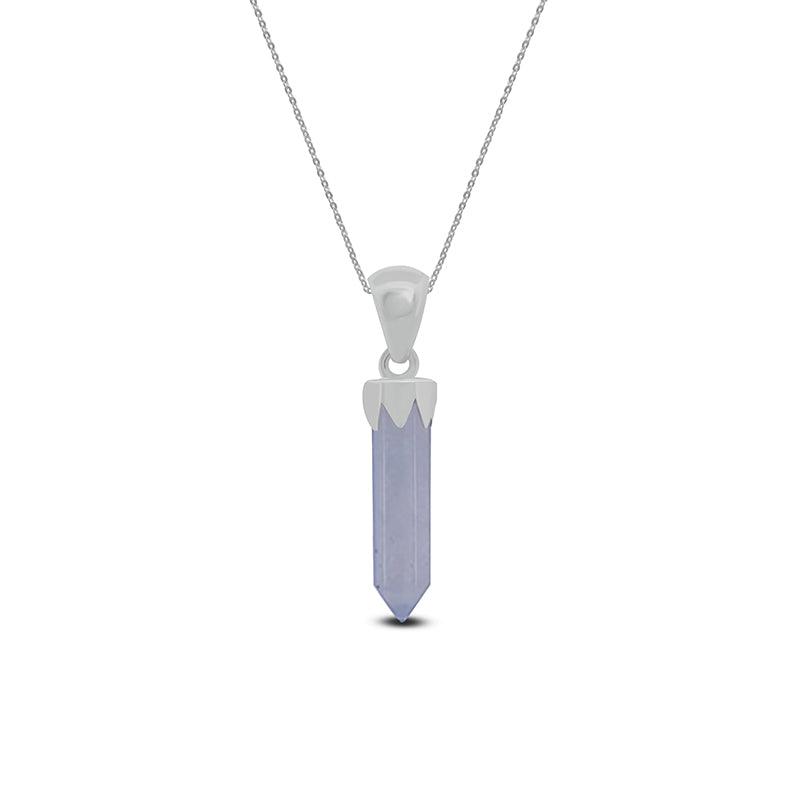 925 Sterling Silver Cut Blue Lace Agate Pencil Pendant With Chain 18" Bezel Set Jewelry Pack of 6