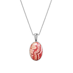 Natural Rhodochrosite Pendant Necklace With Silver Chain 18" In Bezel Set Jewelry Pack of 6