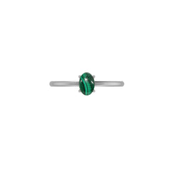 Natural Malachite Stackable Rings for Women in Sterling Silver (Pack of 12, Prong-Set)