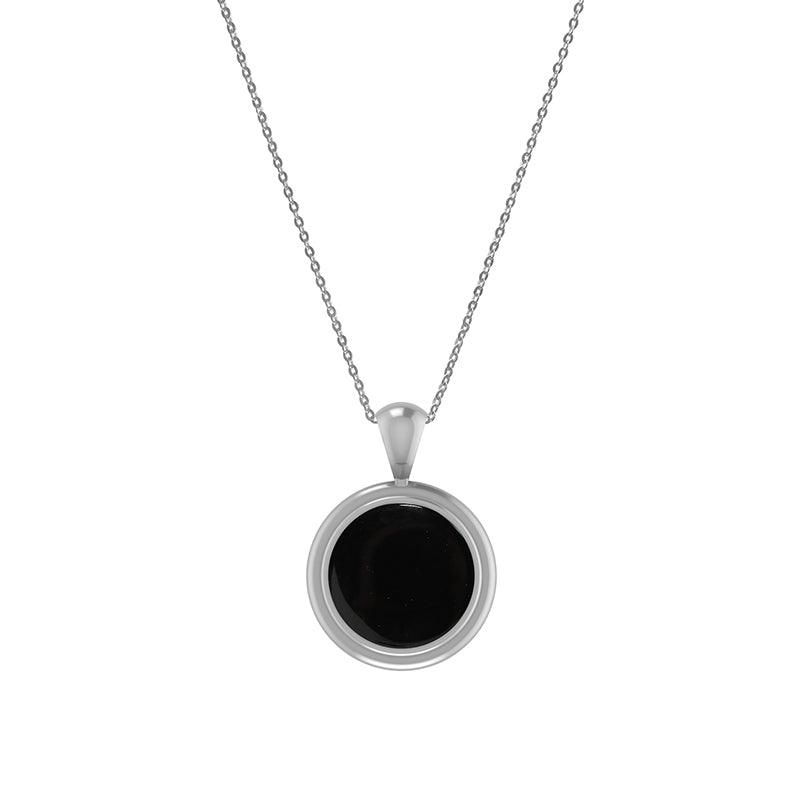 Natural Black Onyx Pendants With 18" Inches Chain for Women in Sterling Silver (Pack of 3, Bezel-Set)