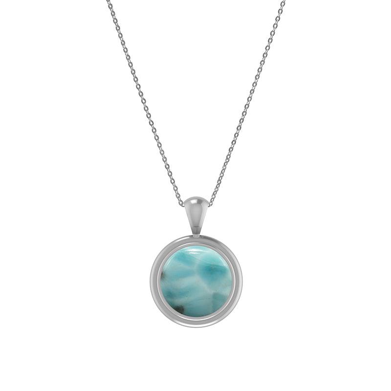 925 Sterling Silver Cab Larimar Necklace Pendant With Chain 18" Bezel Set Jewelry Pack of 3