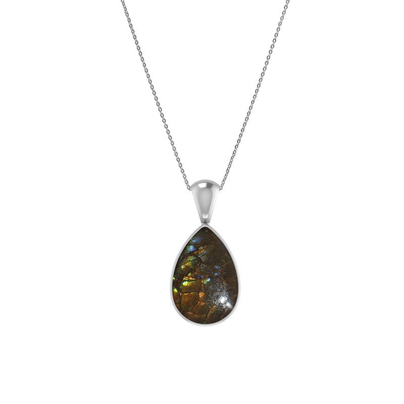 925 Sterling Silver Cab Ammolite Necklace Pendant With Chain 18" Bezel Set Jewelry Pack of 3