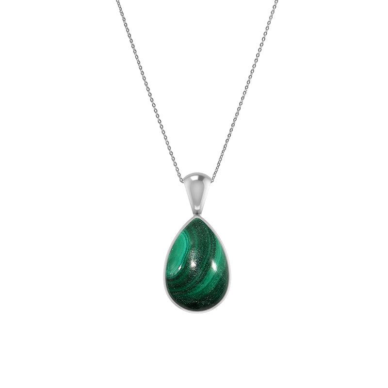 925 Sterling Silver Cab Malachite Necklace Pendant With Chain 18" Bezel Set Jewelry Pack of 3