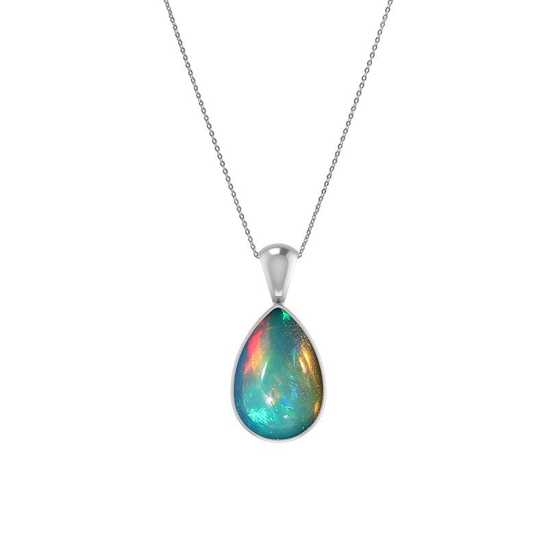 925 Sterling Silver Ethiopian Opal Cab Pendant Necklace With Silver Chain 18" In Bezel Set Jewelry Pack of 6