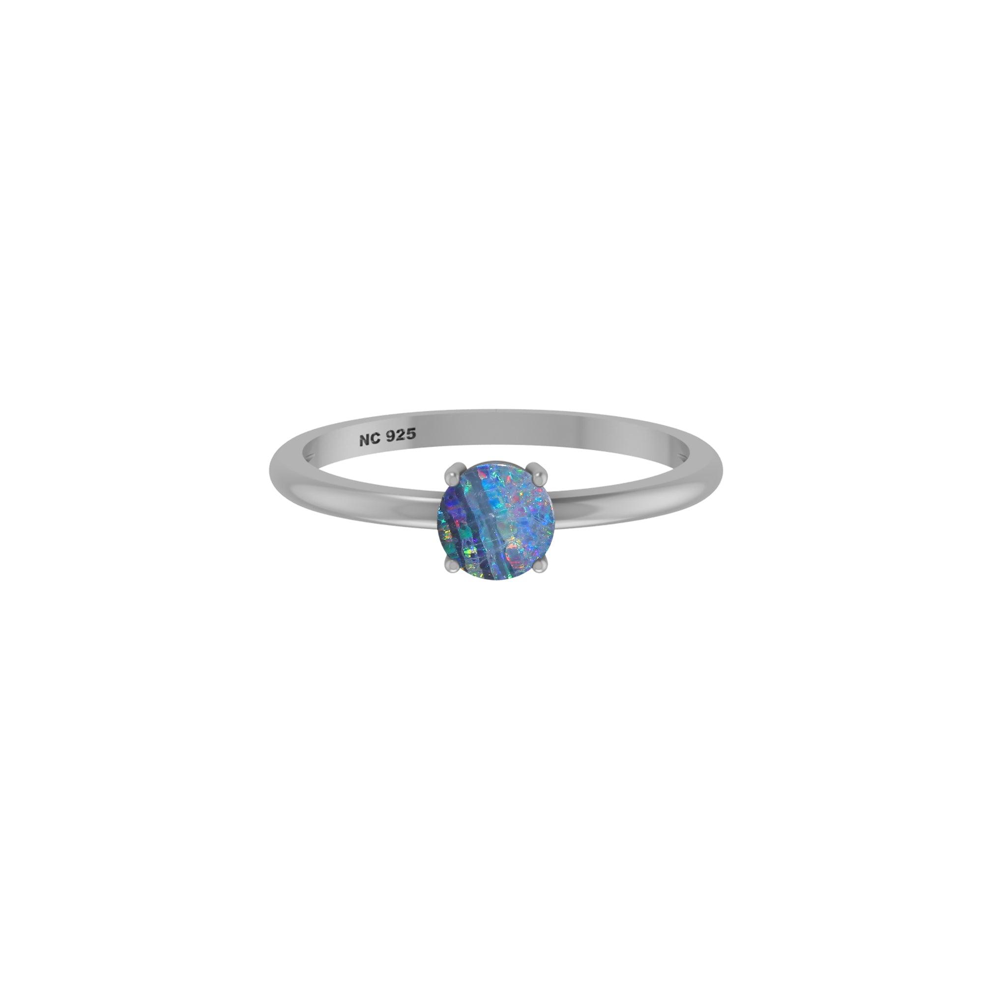 Natural Australian Opal Stackable Rings for Women in Sterling Silver (Pack of 12, Prong-Set)