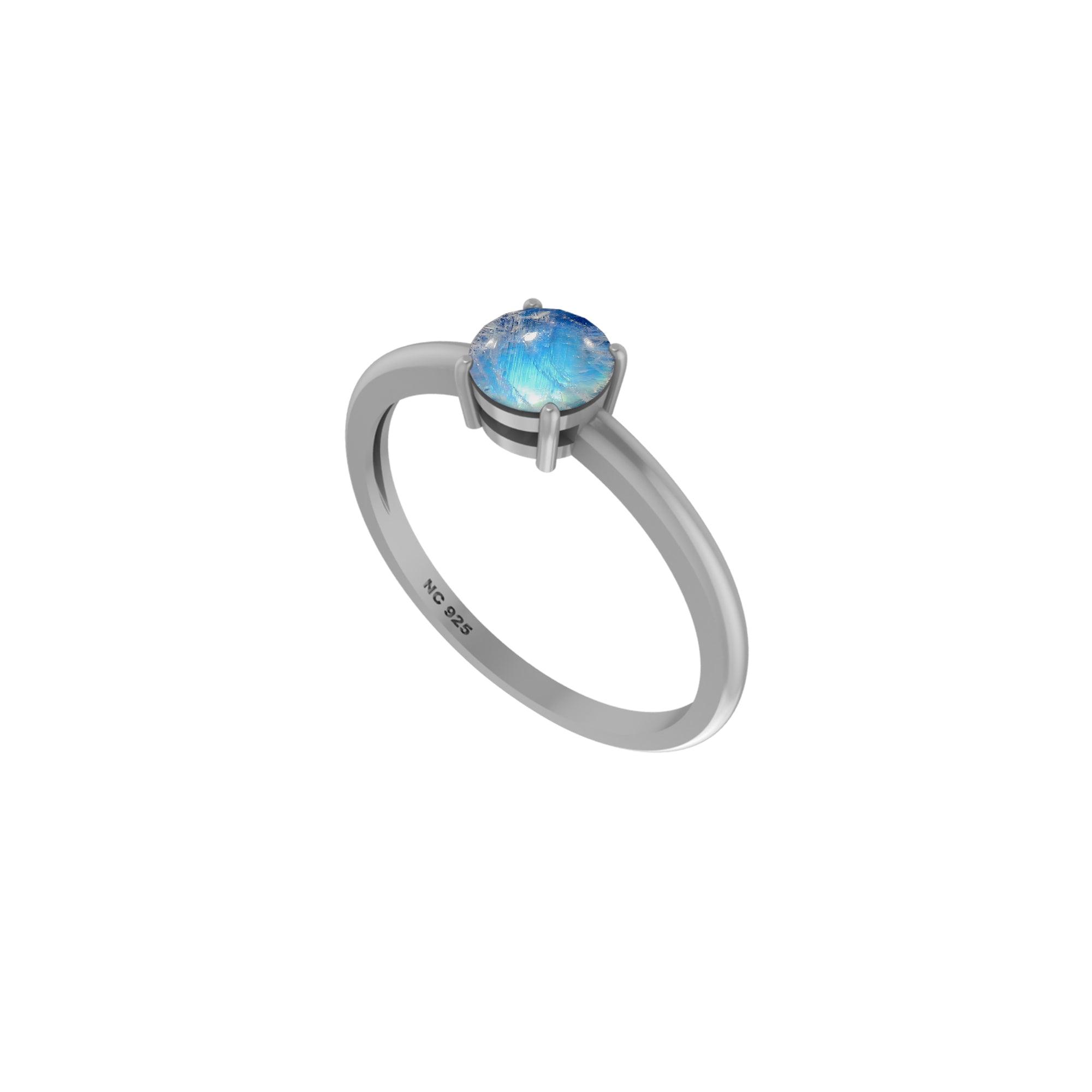 Natural Rainbow Moonstone Stackable Rings for Women in Sterling Silver (Pack of 12, Prong-Set)