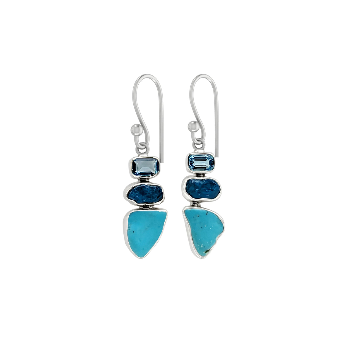 Designer Turquoise Earrings Studded With Swiss Blue Topaz & Neon Apatite & Paraiba Apatite