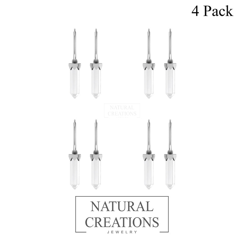 925 sterling Silver Natural Crystal Point Hoop Earring Bezel Set Handmade Jewelry Pack Of 4