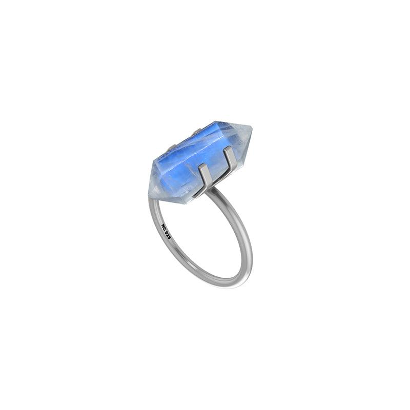 Natural Rainbow Moonstone Point Pencil Ring 925 Sterling Silver Prong Set Jewelry Pack of 12