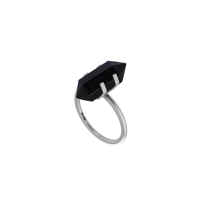 Natural Black Tourmaline Point Pencil Ring 925 Sterling Silver Prong Set Jewelry Pack of 12