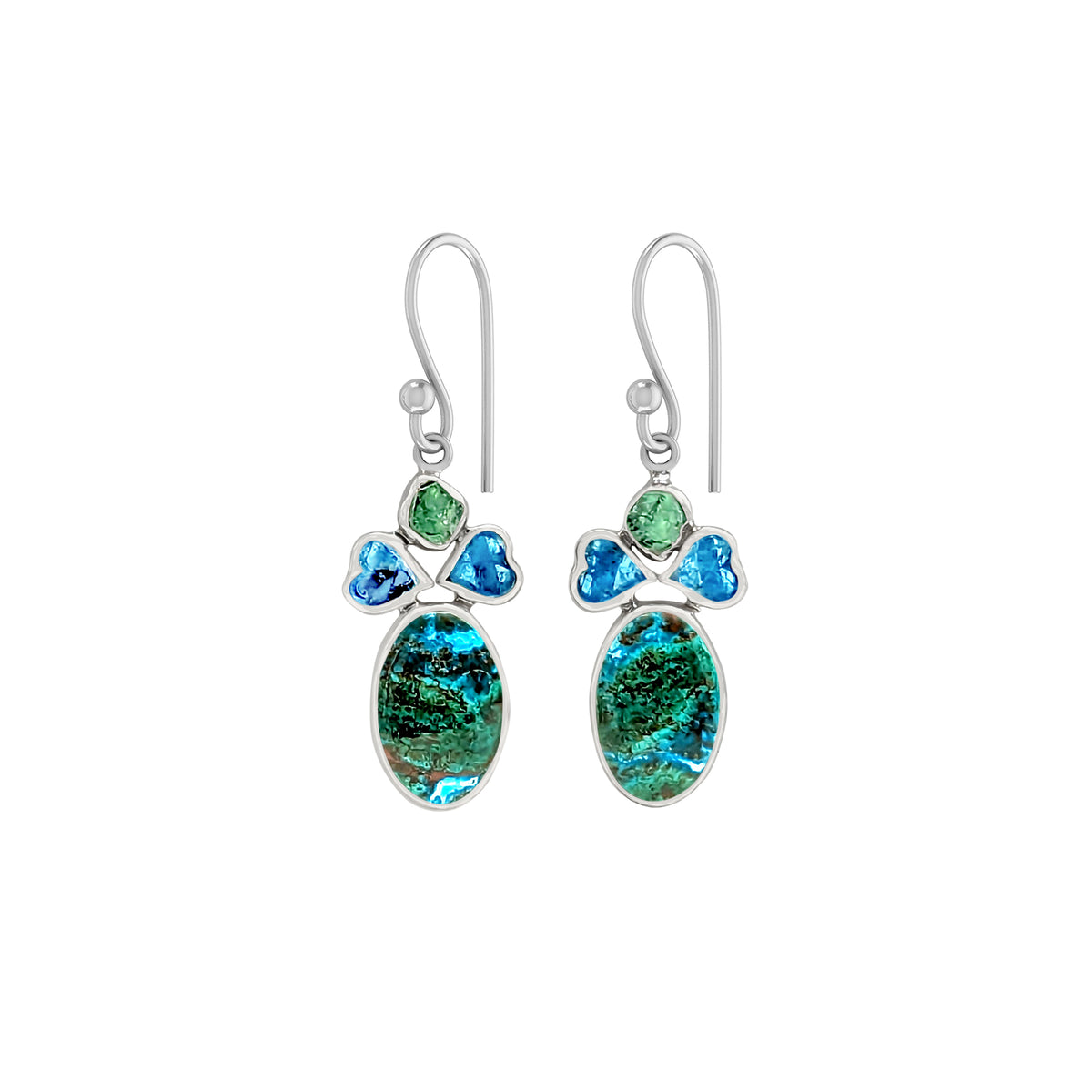 Designer Neon Apatite Earrings Studded With Chrysocolla & Emerald