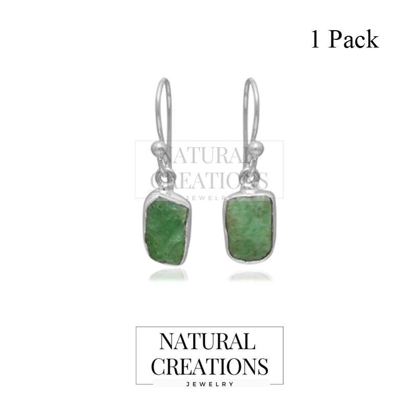 925 Sterling Silver Natural Rough Emerald Dangle Earring Bezel Set Handmade Jewelry Pack Of 1