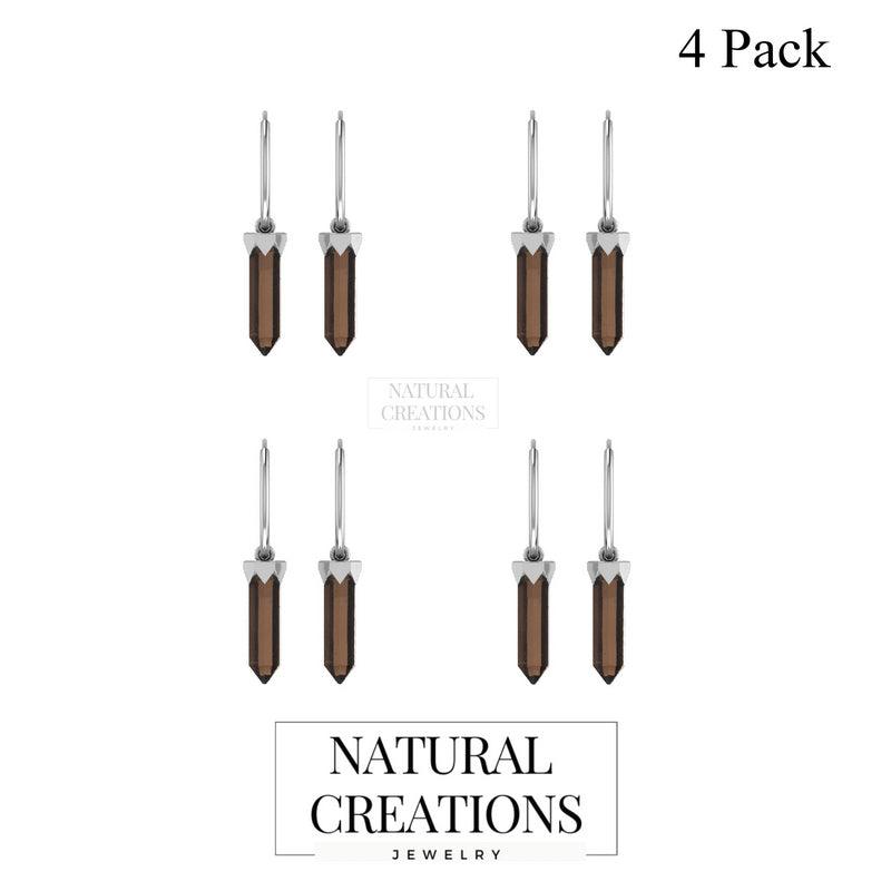 Natural Smokey Pencil Cut Hoop Earring 925 Sterling Silver Handmade Jewelry Pack of 4