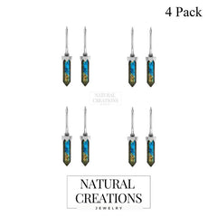 Natural Labradorite Pencil Cut Hoop Earring 925 Sterling Silver Handmade Jewelry Pack of 4