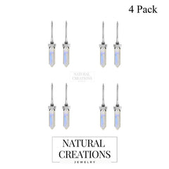Natural Rainbow Moonstone Pencil Cut Hoop Earring 925 Sterling Silver Handmade Jewelry Pack of 4