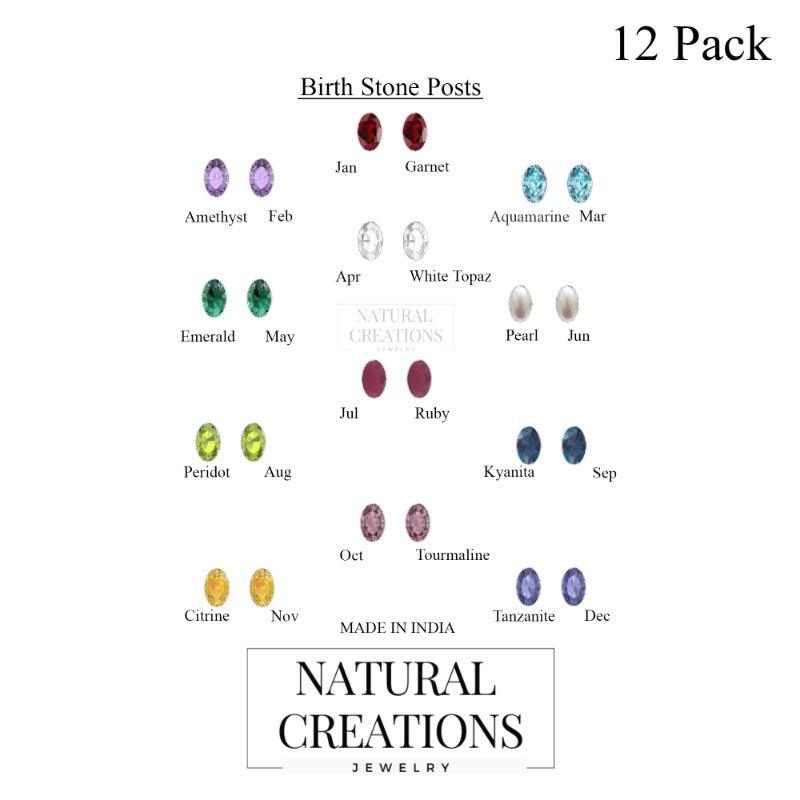 Natural Birthstone Cab\Cut Stud Earring 925 Sterling Silver Bezel Set Handmade jewelry Pack Of 12
