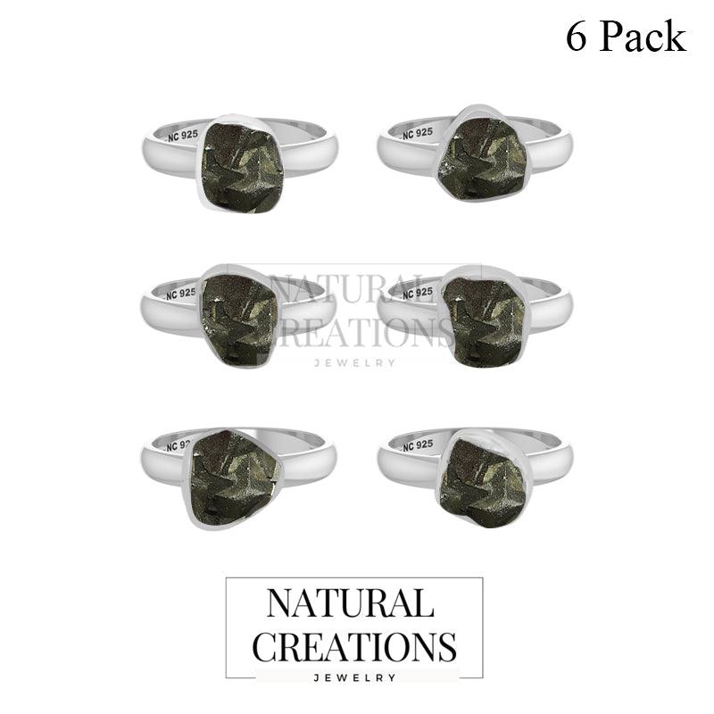 Natural Pyrite Rough Ring 925 Sterling Silver Bezel Set Jewelry Pack of 6