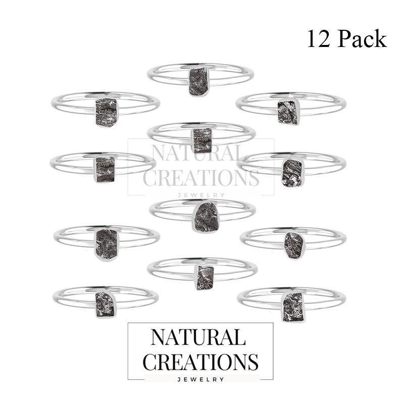 Meteorite stackable bezel-set ring