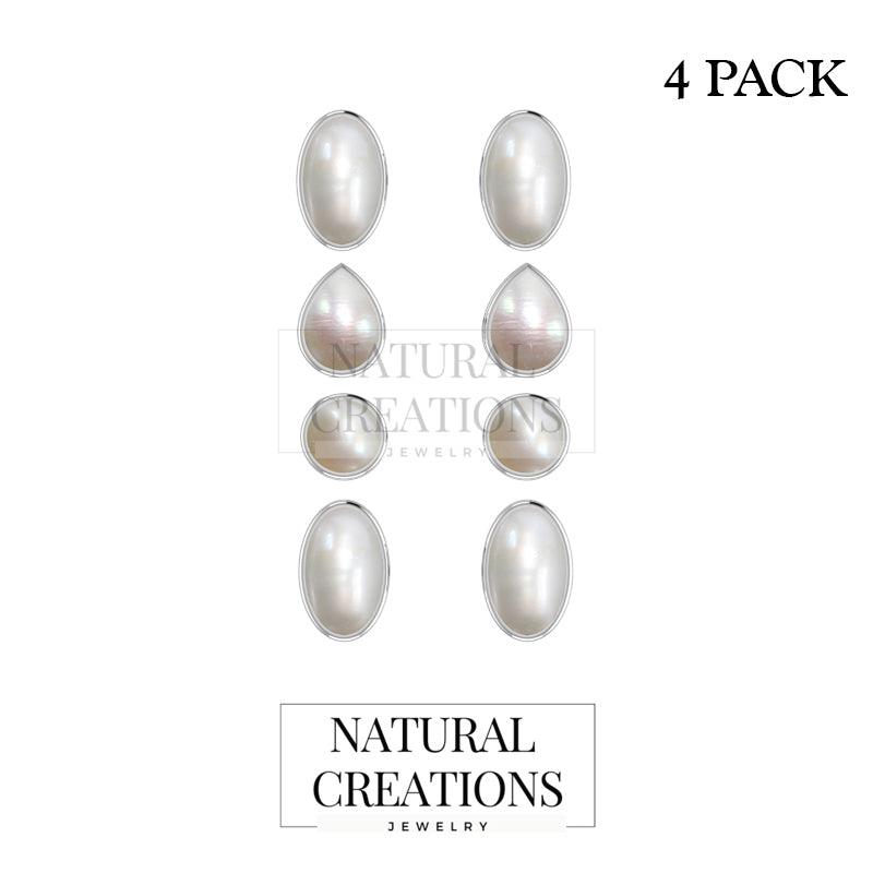 925 Sterling Silver Earring Natural Gemstone Studs Bezel Set Multi Shapes Jewelry