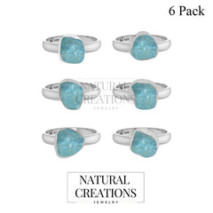 Natural Aquamarine Rough Ring 925 Sterling Silver Bezel Set Handmade Jewelry Pack Of 6