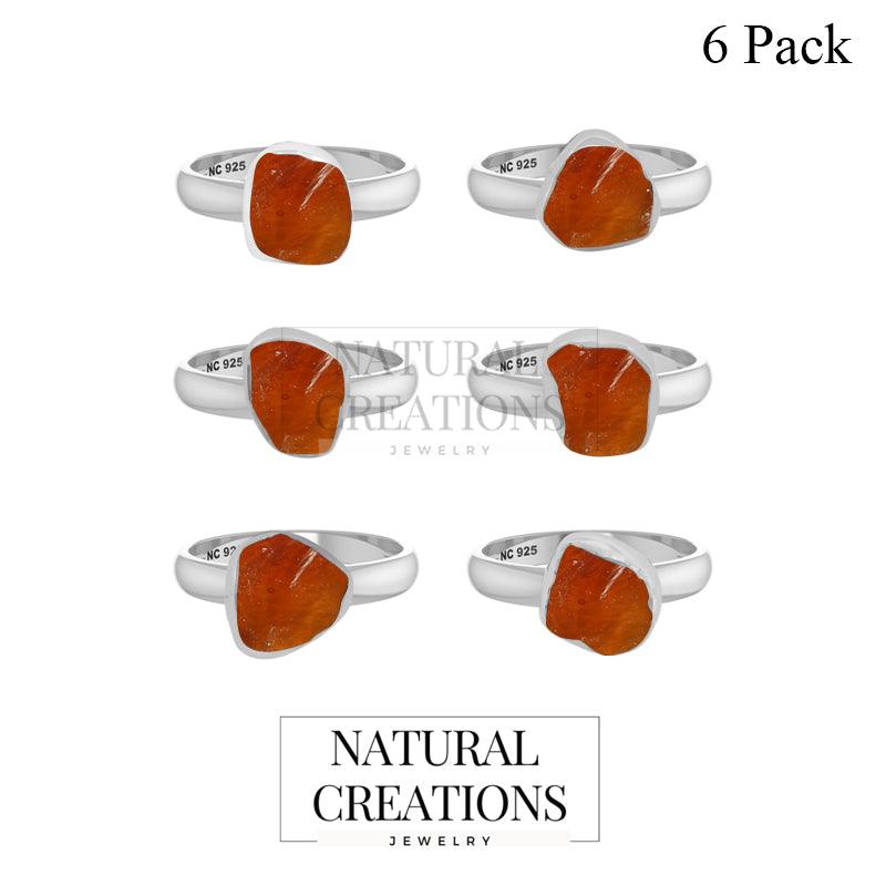 Natural Citrine Rough Ring 925 Sterling Silver Bezel Set Handmade Jewelry Pack Of 6