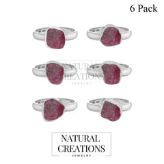 Natural Ruby Rough Ring 925 Sterling Silver Bezel Set Jewelry Pack Of 6