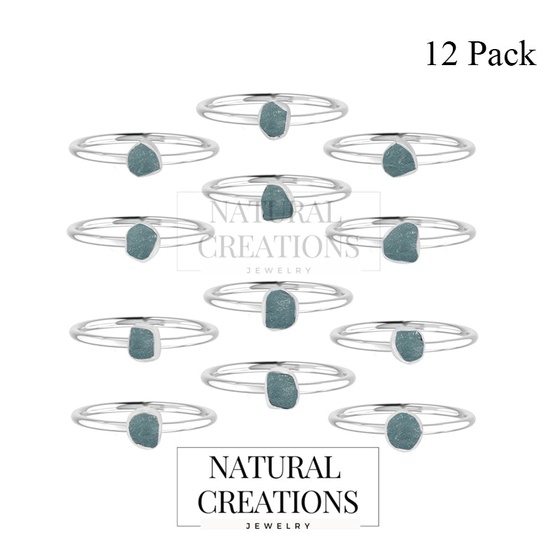 Natural Rough Aquamarine Stackable Rings in Sterling Silver (Pack of 12)