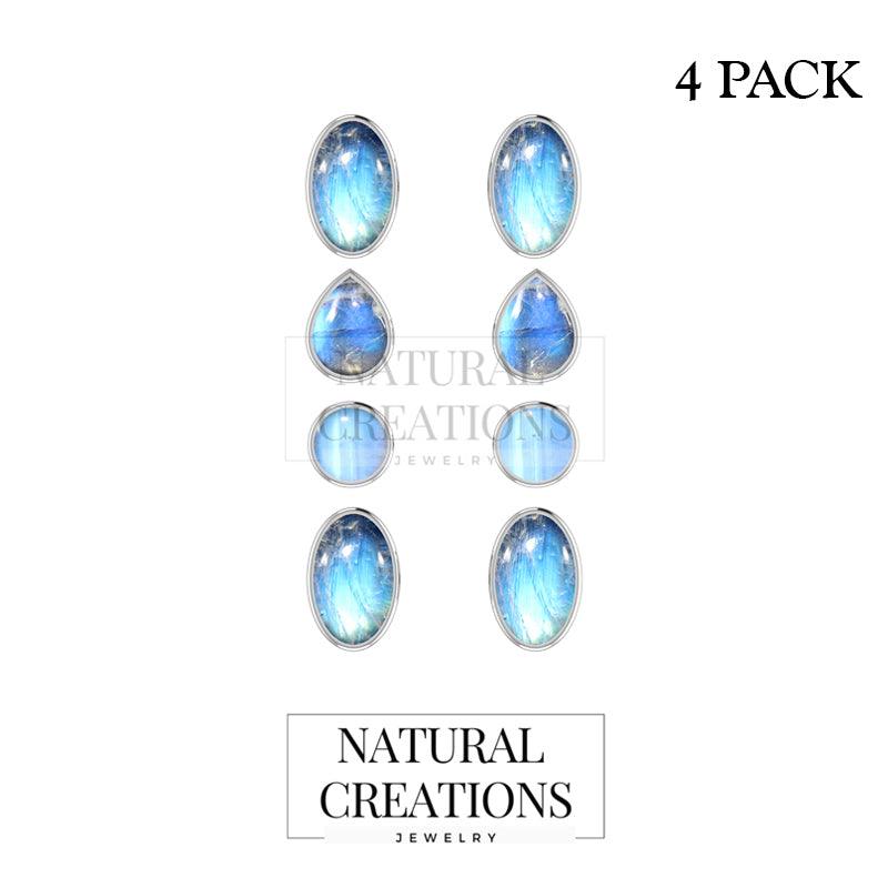 925 Sterling Silver Earring Natural Gemstone Studs Bezel Set Multi Shapes Jewelry