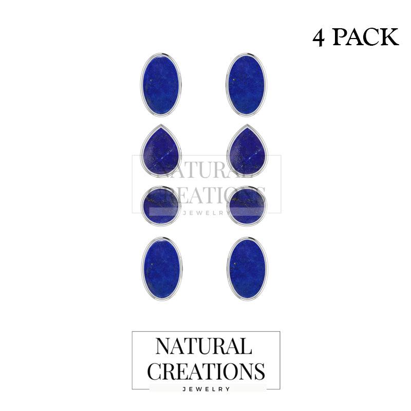 925 Sterling Silver Earring Natural Gemstone Studs Bezel Set Multi Shapes Jewelry