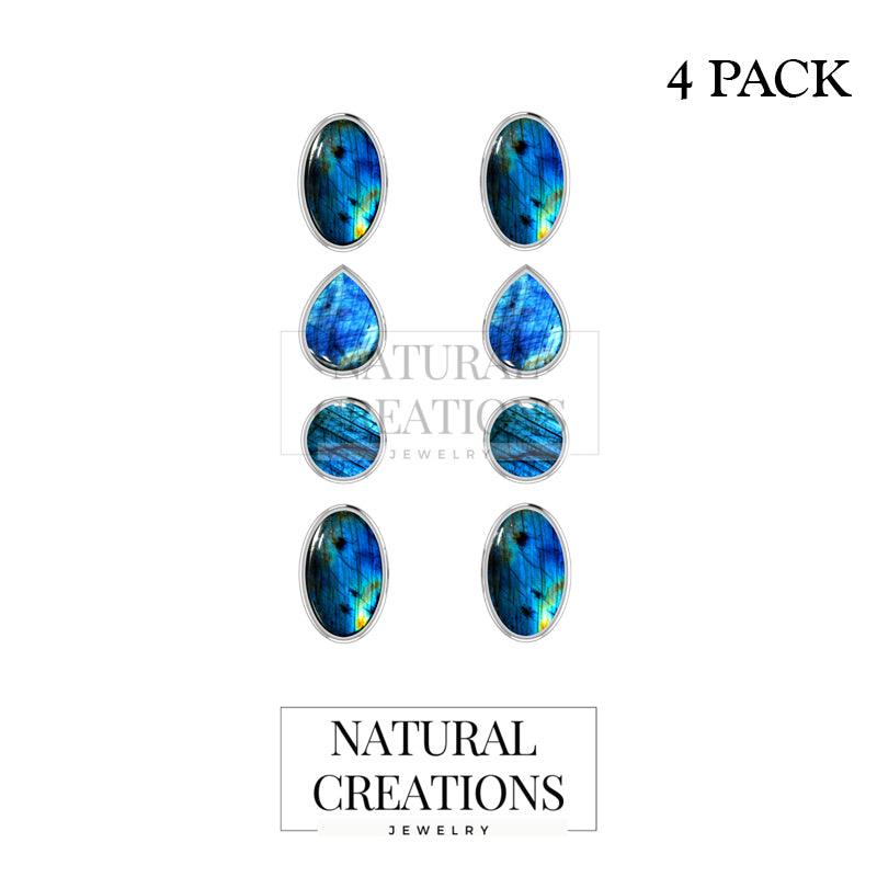925 Sterling Silver Earring Natural Gemstone Studs Bezel Set Multi Shapes Jewelry