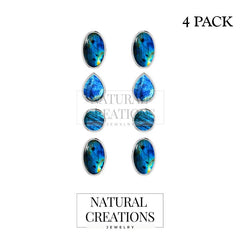 925 Sterling Silver Earring Natural Gemstone Studs Bezel Set Multi Shapes Jewelry