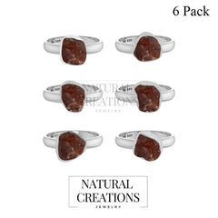 Natural Red Garnet Rough Ring 925 Sterling Silver Bezel Set Jewelry Pack Of 6