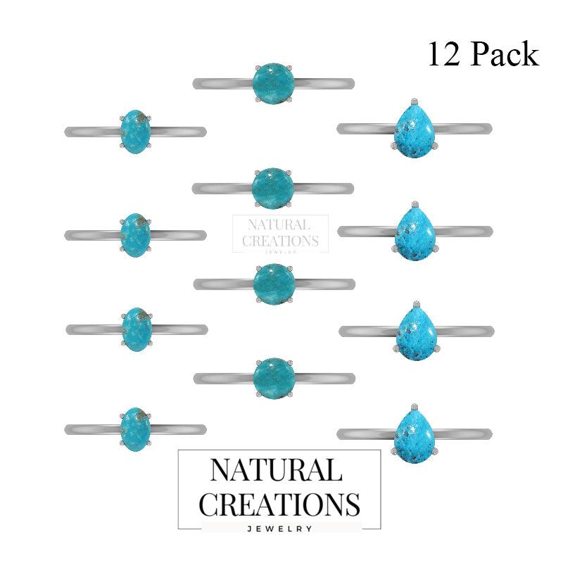 925 Sterling Silver Natural Turquoise Stackable Ring Prong Set Jewelry Pack of 12