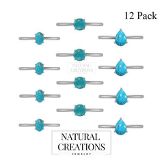 925 Sterling Silver Natural Turquoise Stackable Ring Prong Set Jewelry Pack of 12