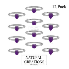 Natural Amethyst Stackable Rings for Women in Sterling Silver (Pack of 12, Prong-Set)