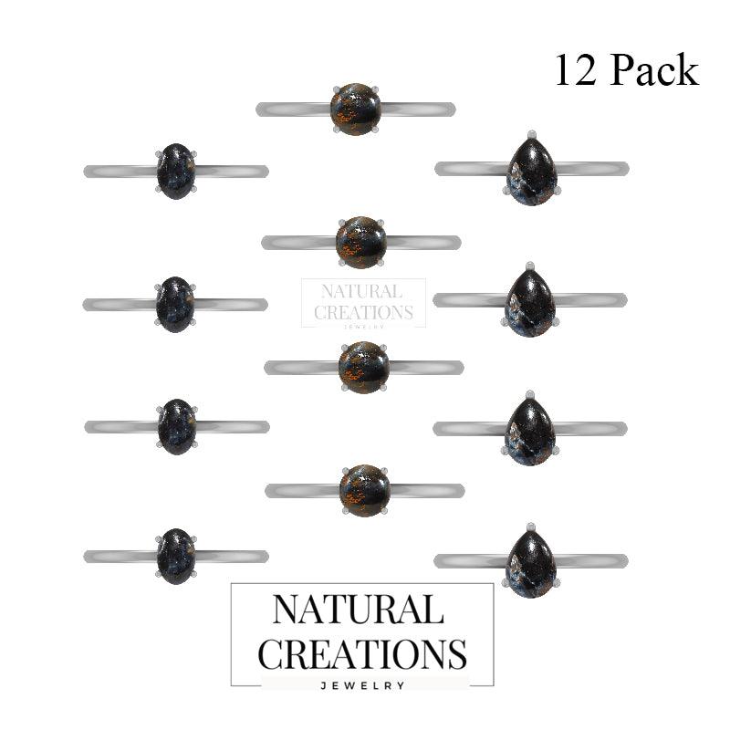 925 Sterling Silver Natural Pietersite Stackable Ring Prong Set Jewelry Pack of 12