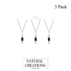925 Sterling Silver Natural Garnet Cut Pendant Bezel Set Necklace Handmade Jewelry Pack of 3