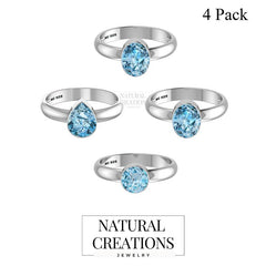 925 Sterling Silver Natural Swiss Blue Topaz Ring Handmade Silver Jewelry Pack of 4 - (Box 16)