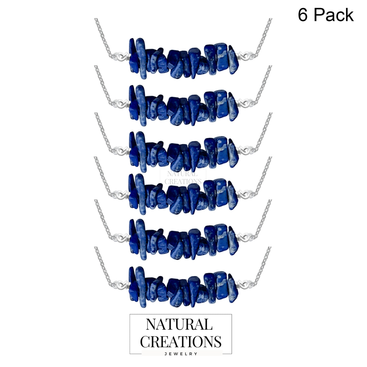 925 Sterling Silver Natural Lapis Beads Necklace Handcrafted Jewelry Pack of 6