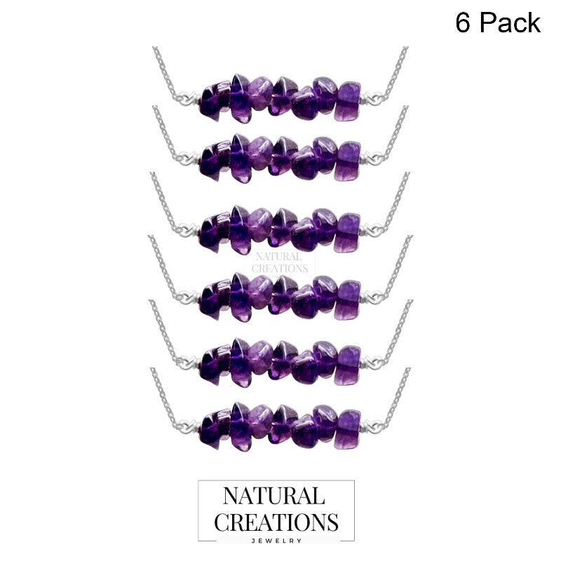 925 Sterling Silver Natural Amethyst Beads Necklace Handcrafted Jewelry Pack of 6