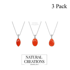 925 Sterling Silver Cab Carnelian Necklace Pendant With Chain 18" Bezel Set Jewelry Pack of 3