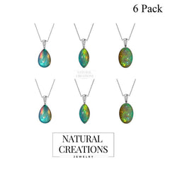 925 Sterling Silver Ethiopian Opal Cab Pendant Necklace With Silver Chain 18" In Bezel Set Jewelry Pack of 6