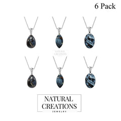 Natural Pietersite Pendant Necklace With Silver Chain 18" In Bezel Set Jewelry Pack of 6